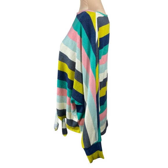 Blu Pepper Striped Top Green Pink Front Tie Size M Medium Long Sleeve - Picture 2 of 6